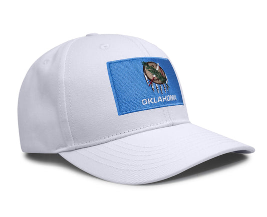 International Tie State Hat for Men and Women, Adjustable Snapback Trucker Baseball Cap with Embroidered Patch (Oklahoma, Black White)