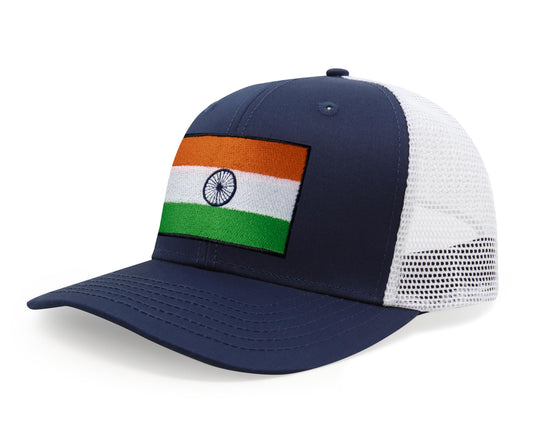 International Tie Indian Flag Hat for Men and Women - Adjustable India Snapback Trucker Baseball Cap (Navy White) - International Tie