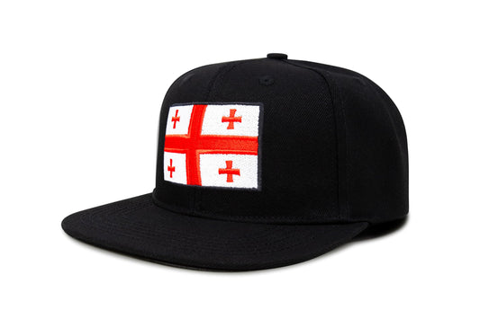International Tie Country Hat for Men and Women, Adjustable Snapback Trucker Baseball Cap with Embroidered Patch (Georgia, Black Flatbill) - International Tie