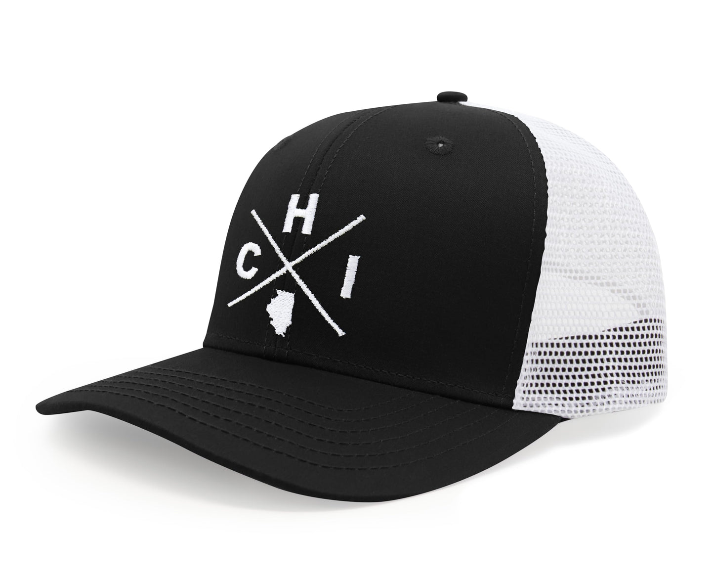 International Tie Premium Chicago CHI Flag Hat Men and Women – Snapback Trucker Baseball Cap (Black/White)