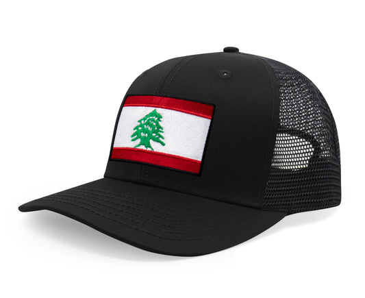International Tie Lebanon Flag Hat for Men and Women - Adjustable Snapback Trucker Baseball Cap (All Black) - International Tie