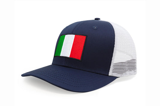 International Tie Country Hat for Men and Women, Adjustable Snapback Trucker Baseball Cap with Embroidered Patch (Italy, Navy White)
