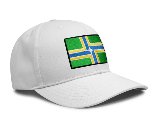 International Tie City Hat for Men and Women, Adjustable Snapback Trucker Baseball Cap with Embroidered Patch (Portland, All White)