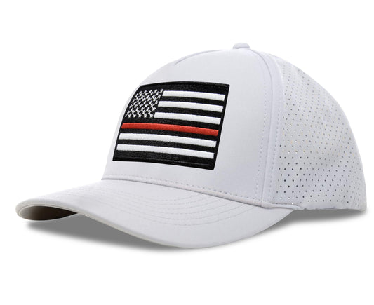 Performance Golf Hat – Adjustable Snapback Trucker Baseball Cap for Men & Women - Jetset Series (Thin Red Line, Arctic White)