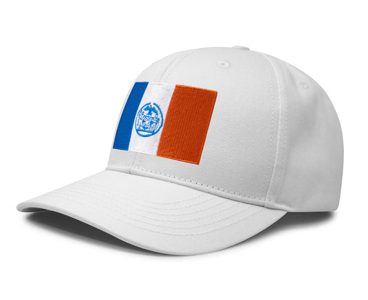 International Tie New York City Flag Hat for Men and Women - Adjustable Snapback Trucker Baseball Cap (All White)