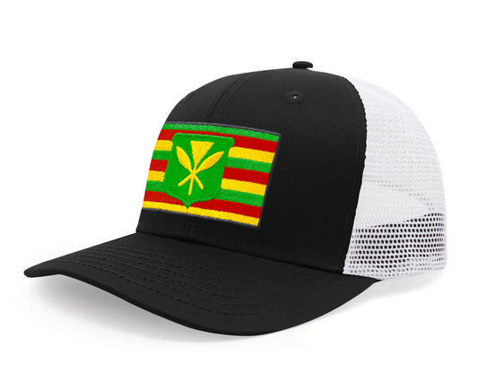International Tie Kanaka Maoli Hat for Men and Women - Snapback Trucker Baseball Cap (Black/White)