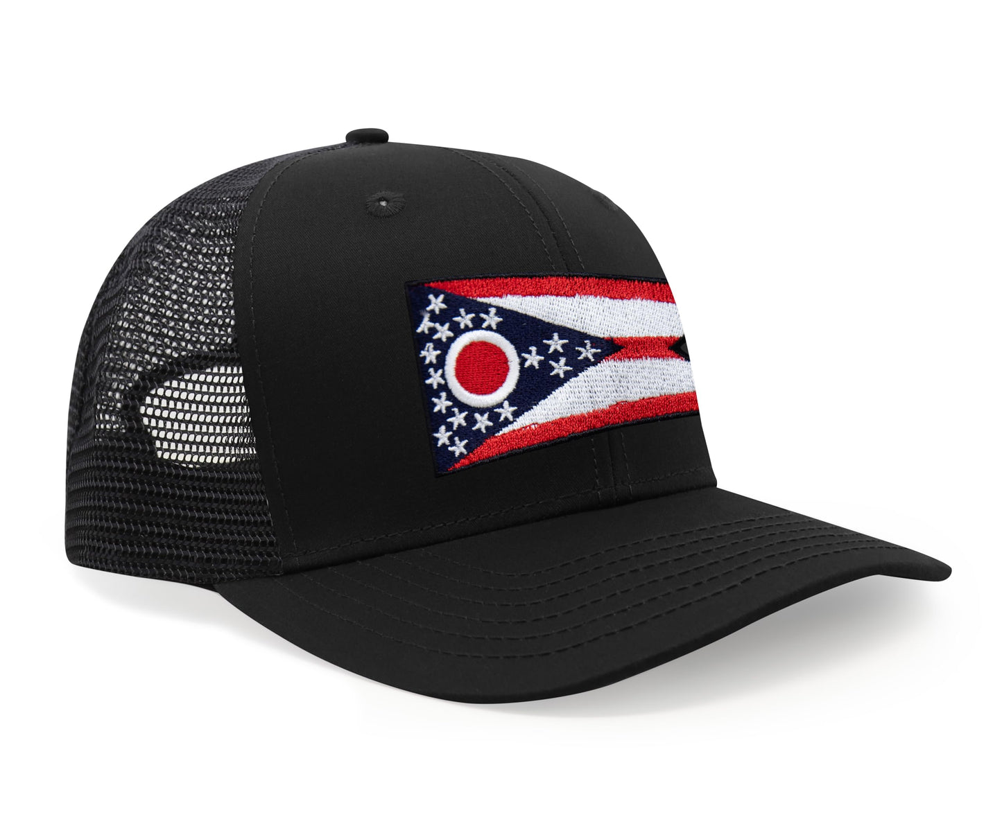 International Tie Premium Ohio - Flag Patch Hat for Men and Women - Snapback Trucker Baseball Cap (All Black)