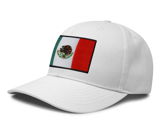 International Tie Country Hat for Men and Women, Adjustable Snapback Trucker Baseball Cap with Embroidered Patch (Mexico, All White) - International Tie