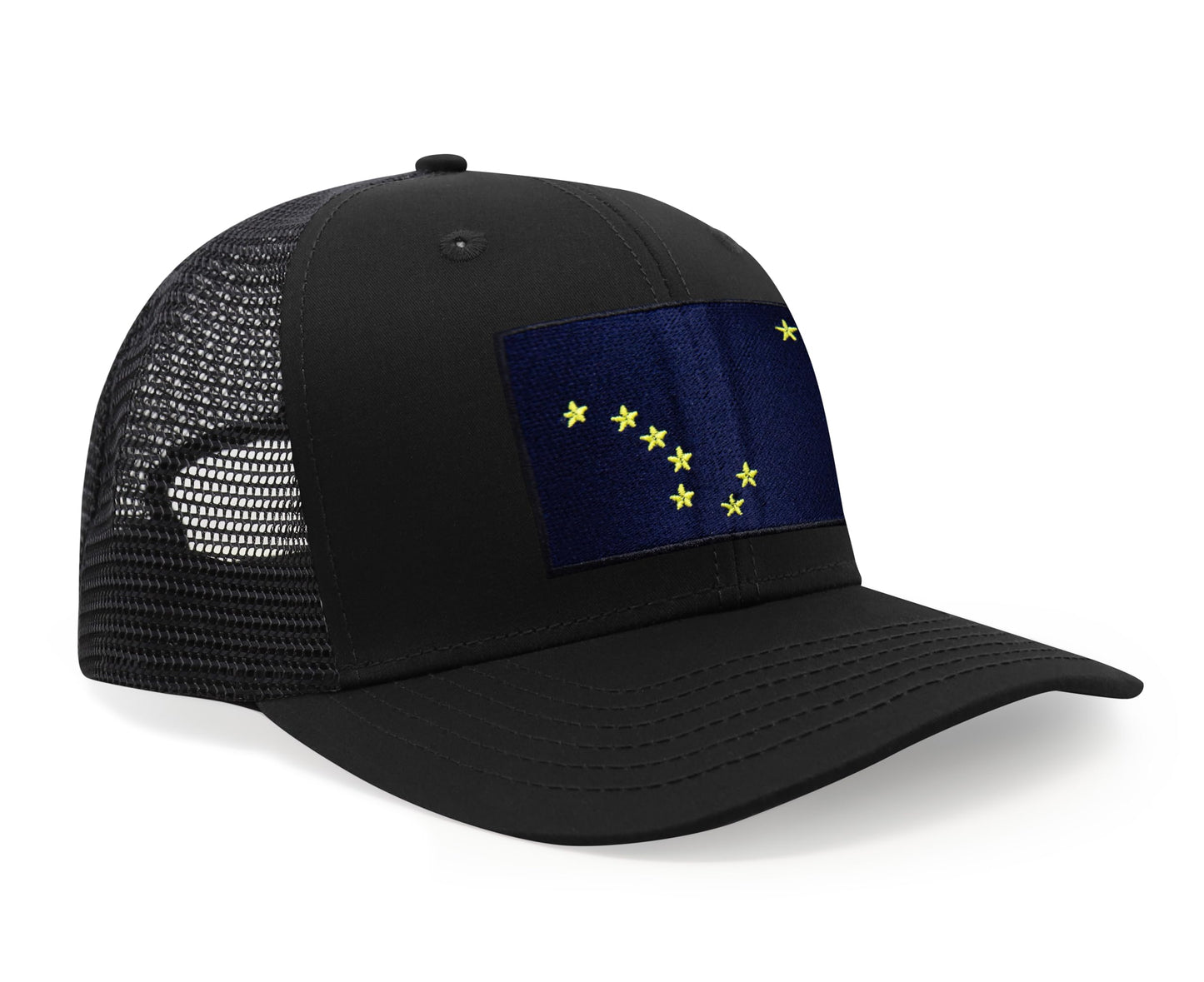 International Tie Premium Alaska Flag Hat for Men and Women - Snapback Trucker Baseball Cap (All Black)