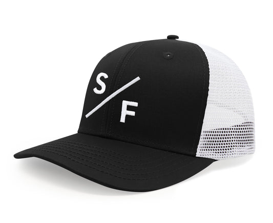 International Tie San Francisco SF Hat for Men and Women - Snapback Trucker Baseball Cap (Black/White)