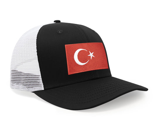 International Tie Country Hat for Men and Women, Adjustable Snapback Trucker Baseball Cap with Embroidered Patch (Turkey, Black White) - International Tie