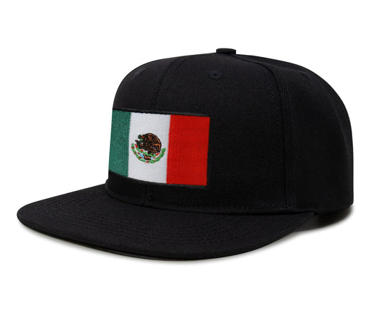 International Tie Country Hat for Men and Women, Adjustable Snapback Trucker Baseball Cap with Embroidered Patch (Mexico, Black Flatbill) - International Tie