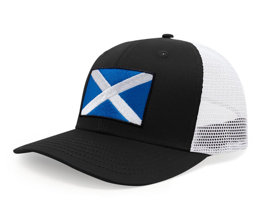 Scottish Flag Hat for Men and Women – Snapback Trucker Baseball Cap by International Tie (Black/White) - International Tie
