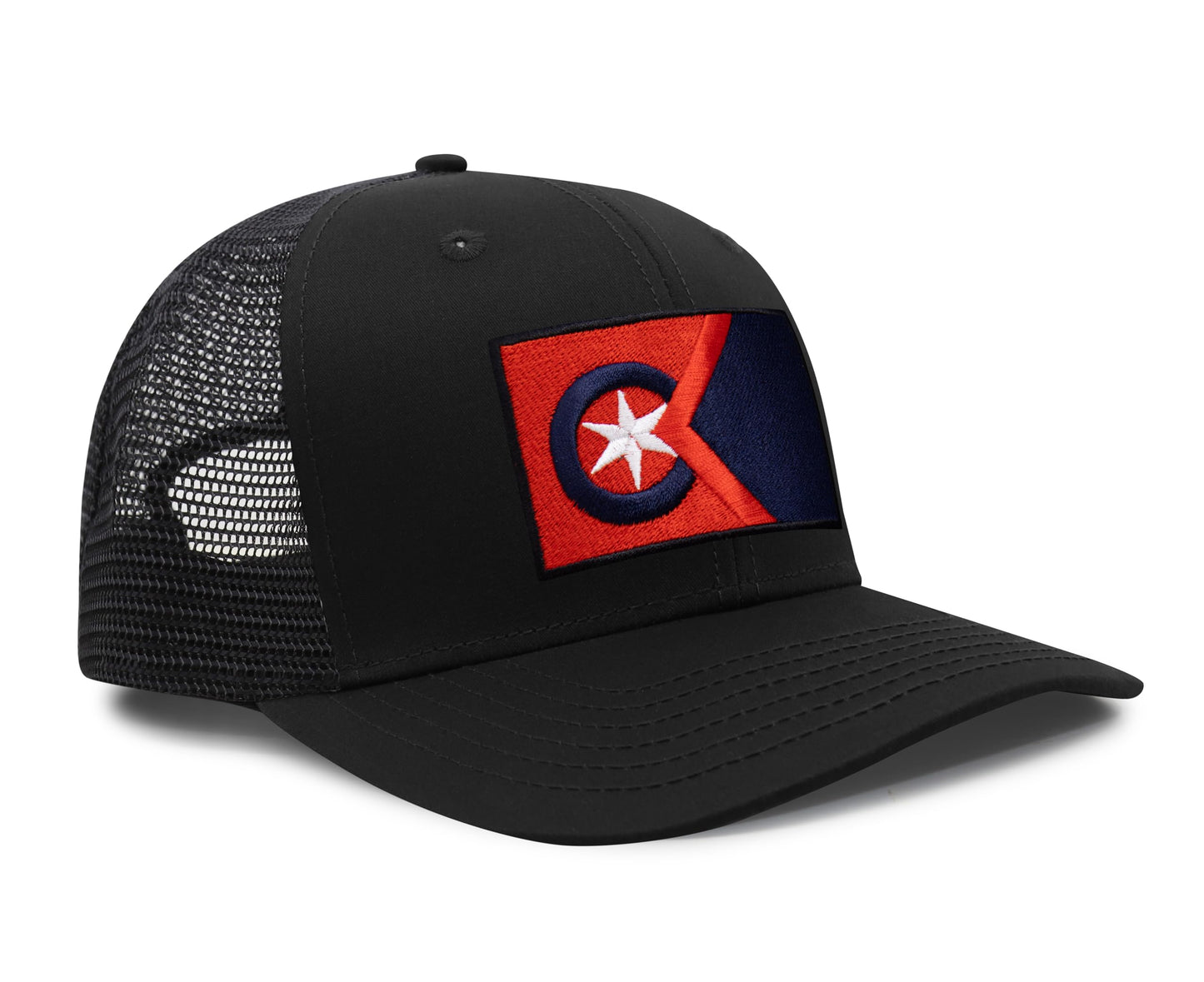 International Tie Cleveland Flag Hat for Men and Women - Adjustable Snapback Trucker Baseball Cap (All Black)