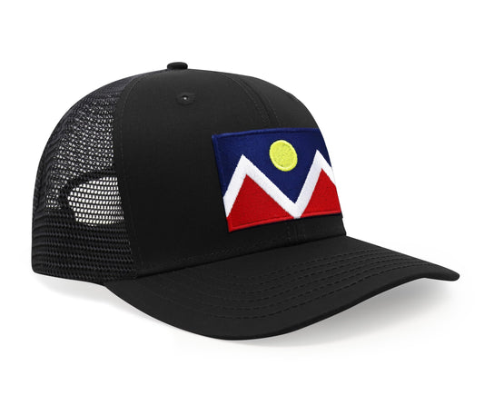 International Tie City Hat for Men and Women, Adjustable Snapback Trucker Baseball Cap with Embroidered Patch (Denver, All Black) - International Tie
