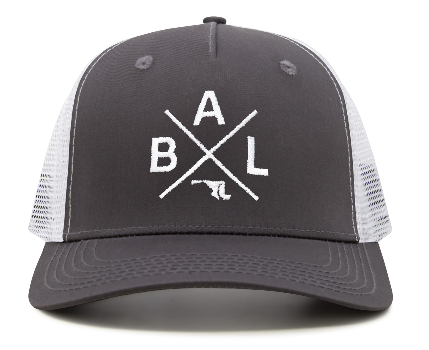 International Tie Baltimore BAL Hat for Men and Women - Snapback Trucker Baseball Cap (Grey/White)