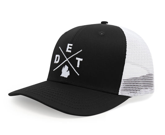 International Tie Premium Detroit DET Hat for Men and Women – Snapback Trucker Baseball Cap (Black/White)