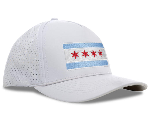 Performance Golf Hat – Adjustable Snapback Trucker Baseball Cap for Men & Women - Jetset Series (Chicago, Arctic White)