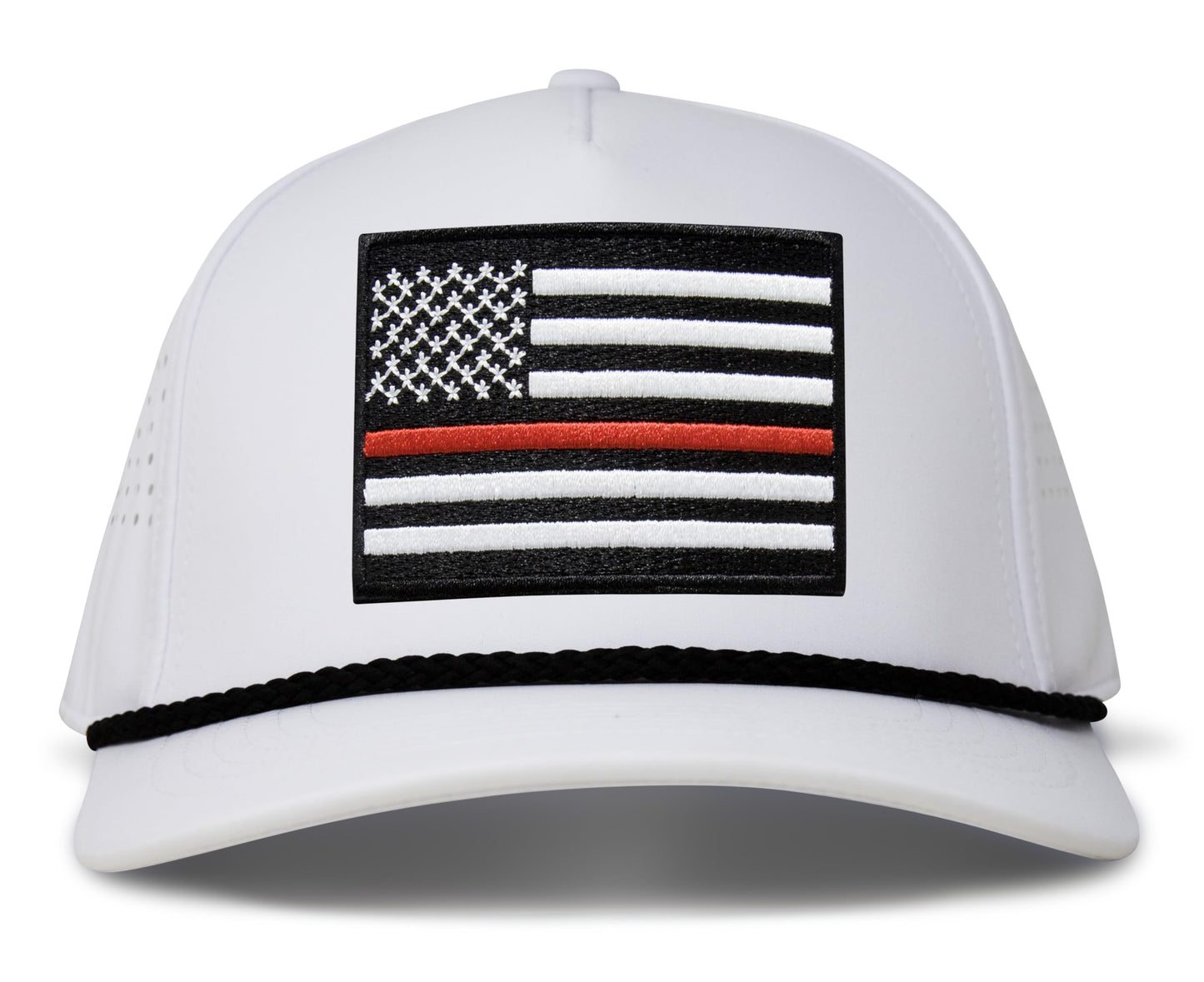 White Thin Red Line Rope Hat Front View
