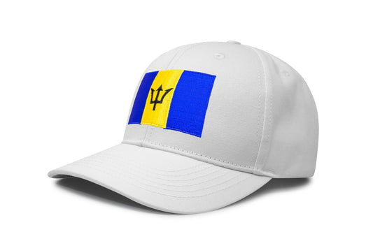 International Tie Country Hat for Men and Women, Adjustable Snapback Trucker Baseball Cap with Embroidered Patch (Barbados, All White) - International Tie
