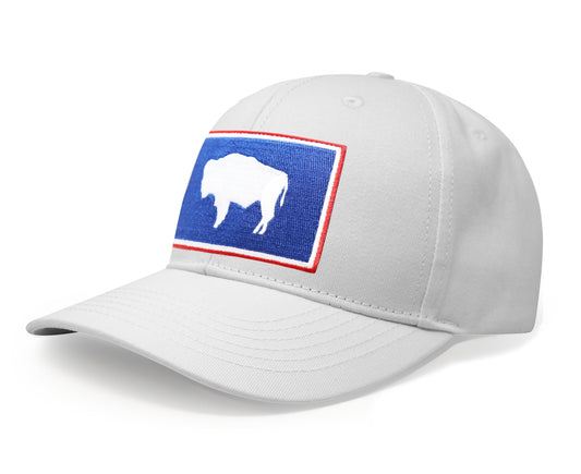 International Tie State Hat for Men and Women, Adjustable Snapback Trucker Baseball Cap with Embroidered Patch (Wyoming, All White)