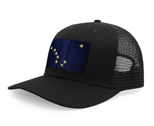 International Tie Premium Alaska Flag Hat for Men and Women - Snapback Trucker Baseball Cap (All Black) - International Tie