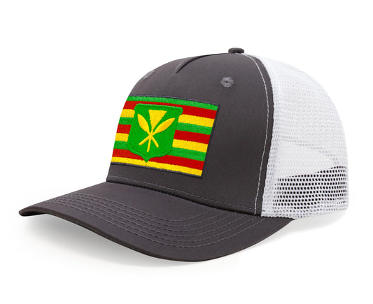 International Tie Kanaka Maoli Hat for Men and Women - Snapback Trucker Baseball Cap (Grey/White)