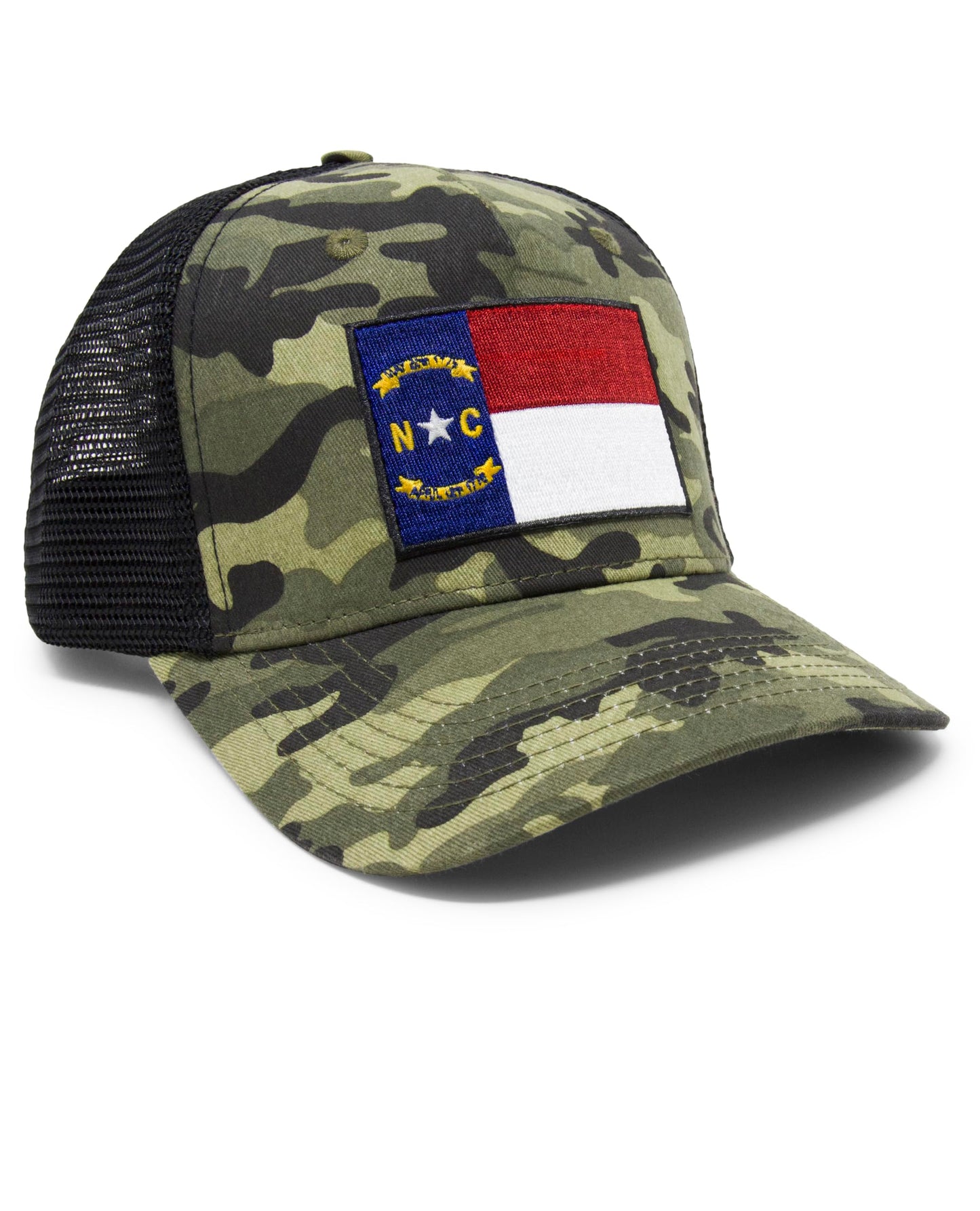 International Tie Premium Flag Themed North Carolina Hat for Men and Women – Adjustable One Size Snapback Cap - Embroidered Patch - Mesh Back (Camouflage)