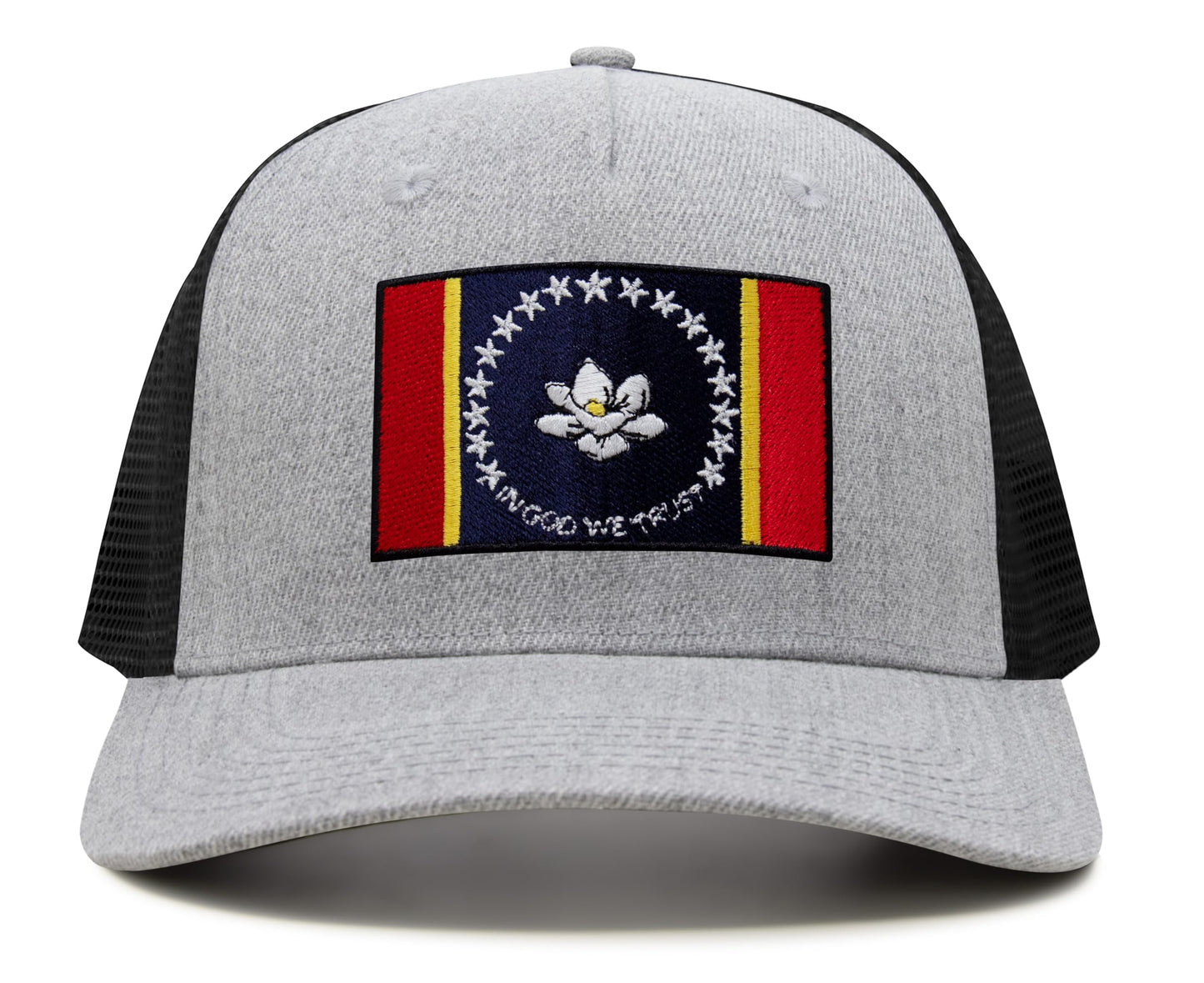 International Tie Mississippi Flag Hat for Men and Women – Snapback Trucker Baseball Cap (Grey Black)