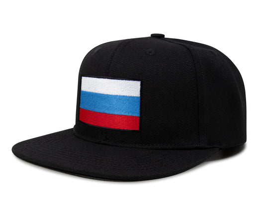 International Tie Russian Flag Hat for Men and Women - Adjustable Snapback Trucker Baseball Cap (Black Flatbill) - International Tie