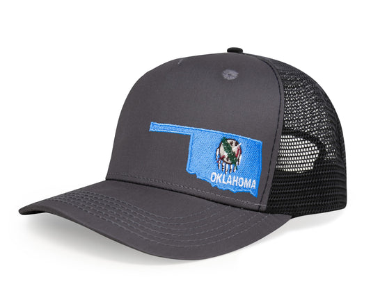 International Tie Stateline Flag Hat for Men and Women - Snapback Trucker Baseball Cap (Oklahoma, Dark Grey)