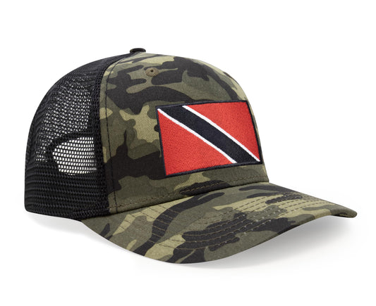 International Tie Country Hat for Men and Women, Adjustable Snapback Trucker Baseball Cap with Embroidered Patch (Trinidad and Tobago, Camouflage) - International Tie