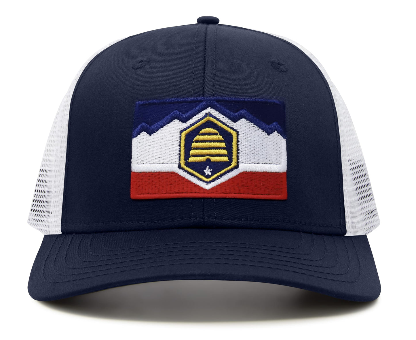 International Tie Premium Utah Flag Hat for Men and Women - Snapback Trucker Baseball Cap (Navy White)