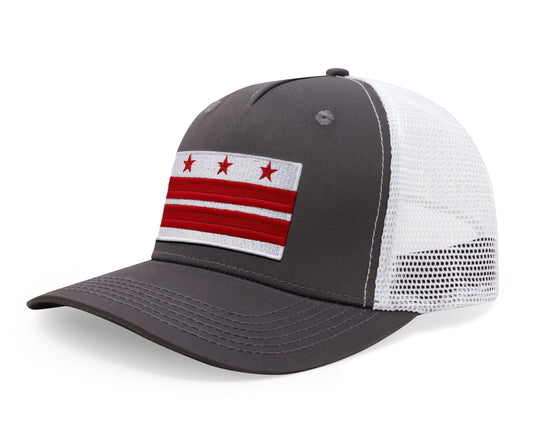 International Tie Washington DC Flag Hat for Men and Women - Snapback Trucker Flatbill Baseball Cap (Grey White)