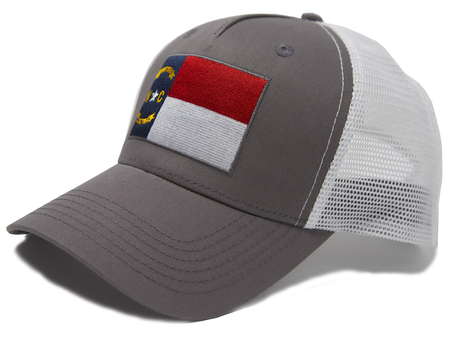 International Tie Premium Flag Themed North Carolina Hat for Men and Women â Adjustable One Size Snapback Cap - Embroidered Patch - Mesh Back (Grey White)