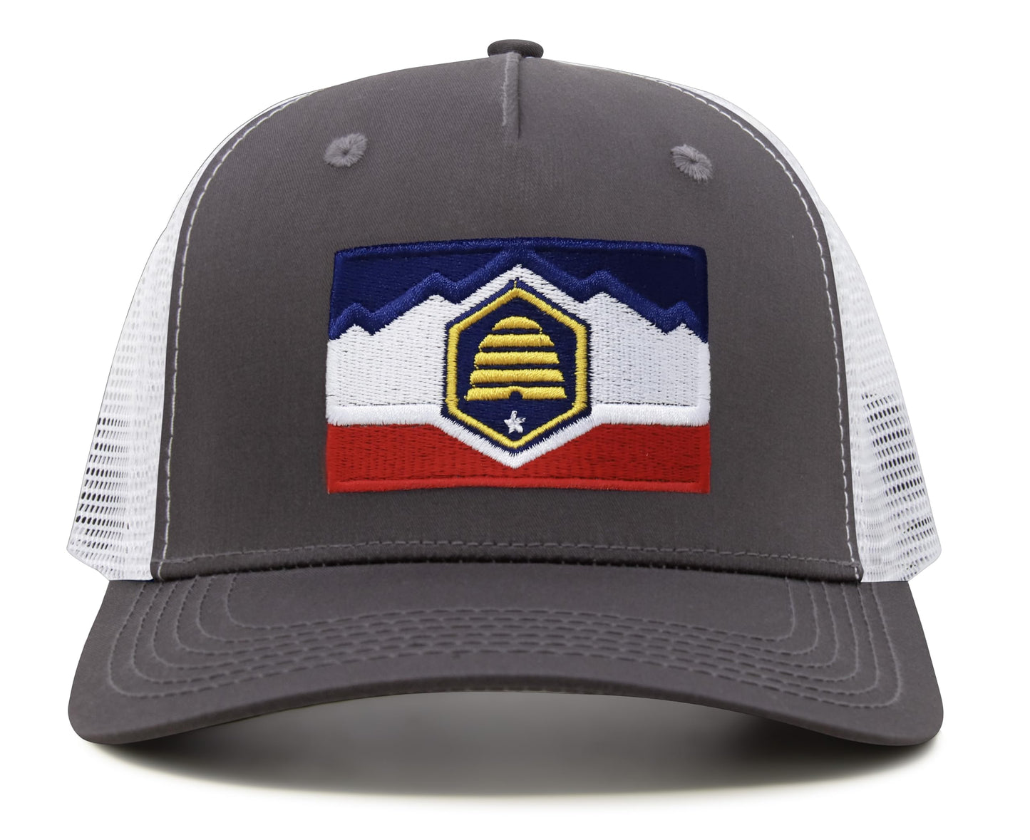 International Tie Premium Utah State Flag Hat for Men and Women - Snapback Trucker Baseball Cap (Grey White)