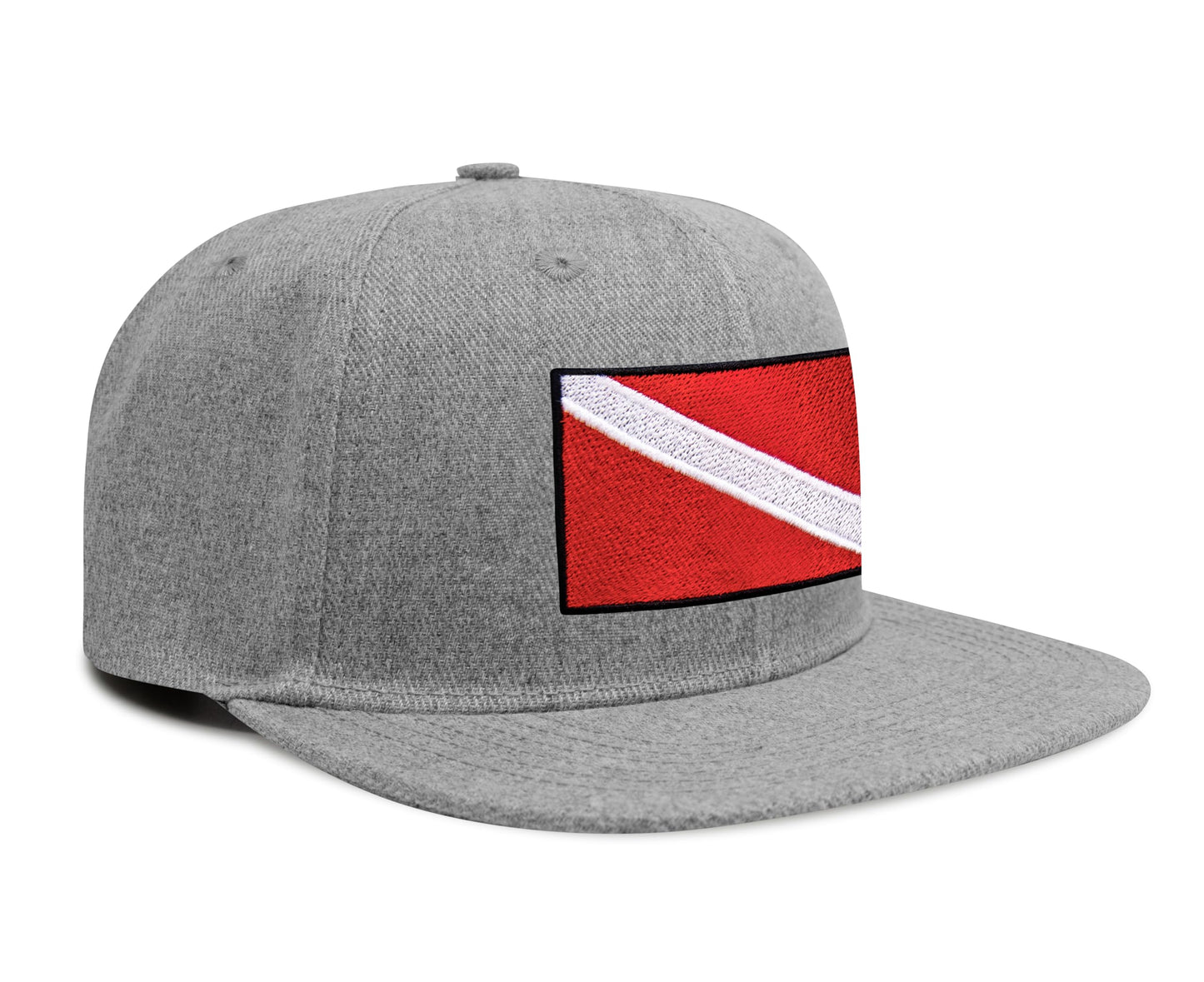 International Tie Scuba Diver Hat for Men and Women, Adjustable Snapback Trucker Baseball Cap with Embroidered Scuba Flag (Grey Flatbill)