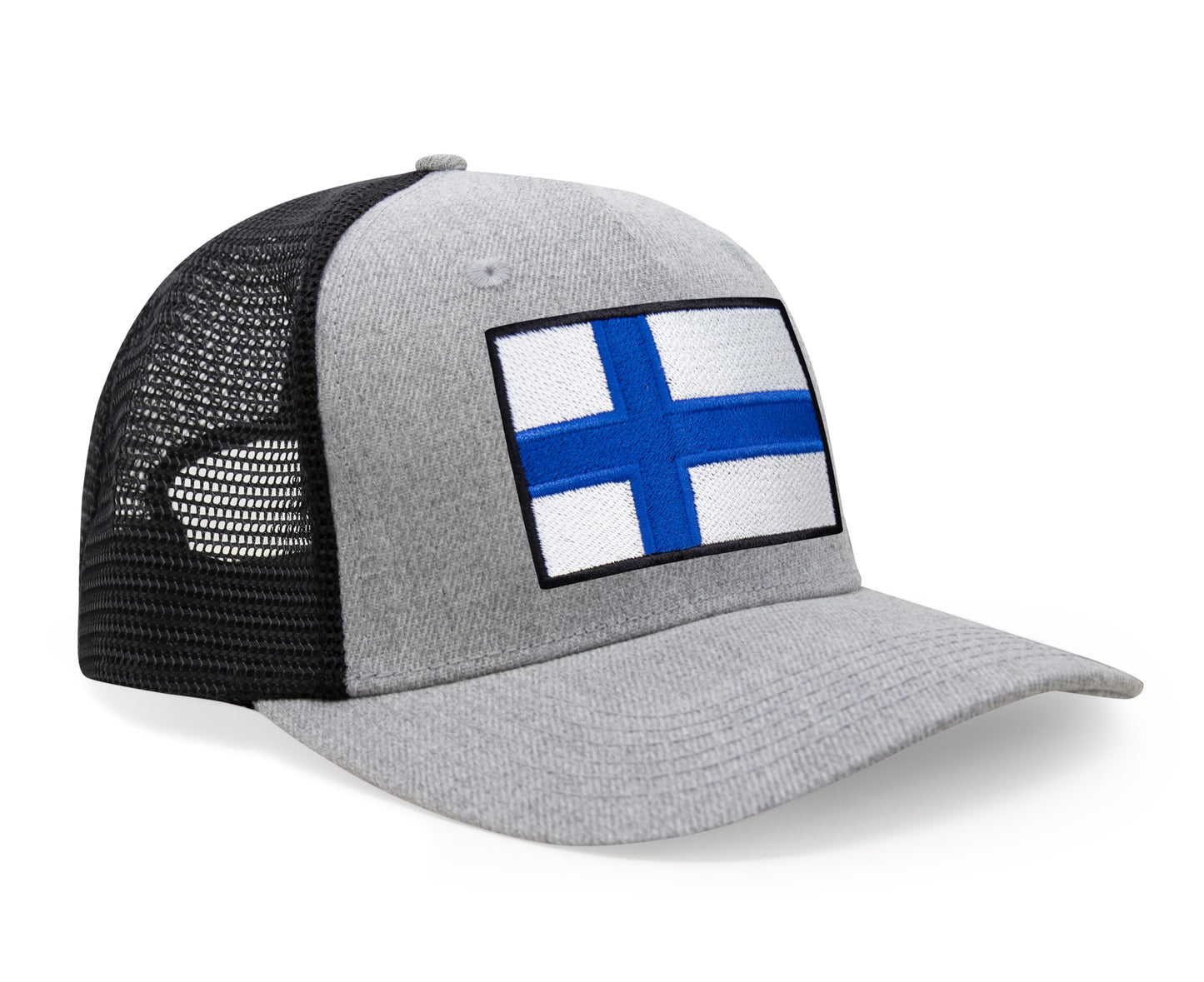 International Tie Finland Flag Hat for Men and Women - Adjustable Snapback Trucker Baseball Cap (Grey Black)