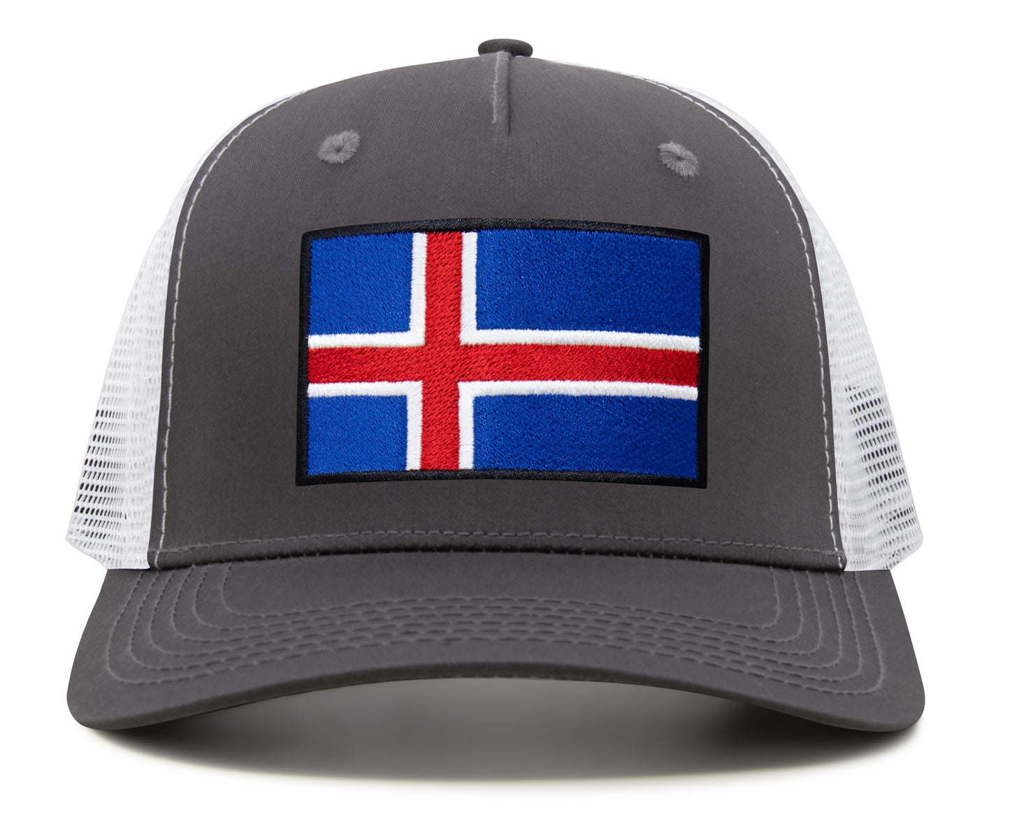 International Tie Iceland Flag Hat for Men and Women - Adjustable Snapback Trucker Baseball Cap (Grey White)