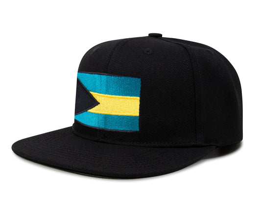 Bahamas Flag Hat for Men and Women – Adjustable Bahamian Snapback Baseball Cap by International Tie (Black Flatbill) - International Tie
