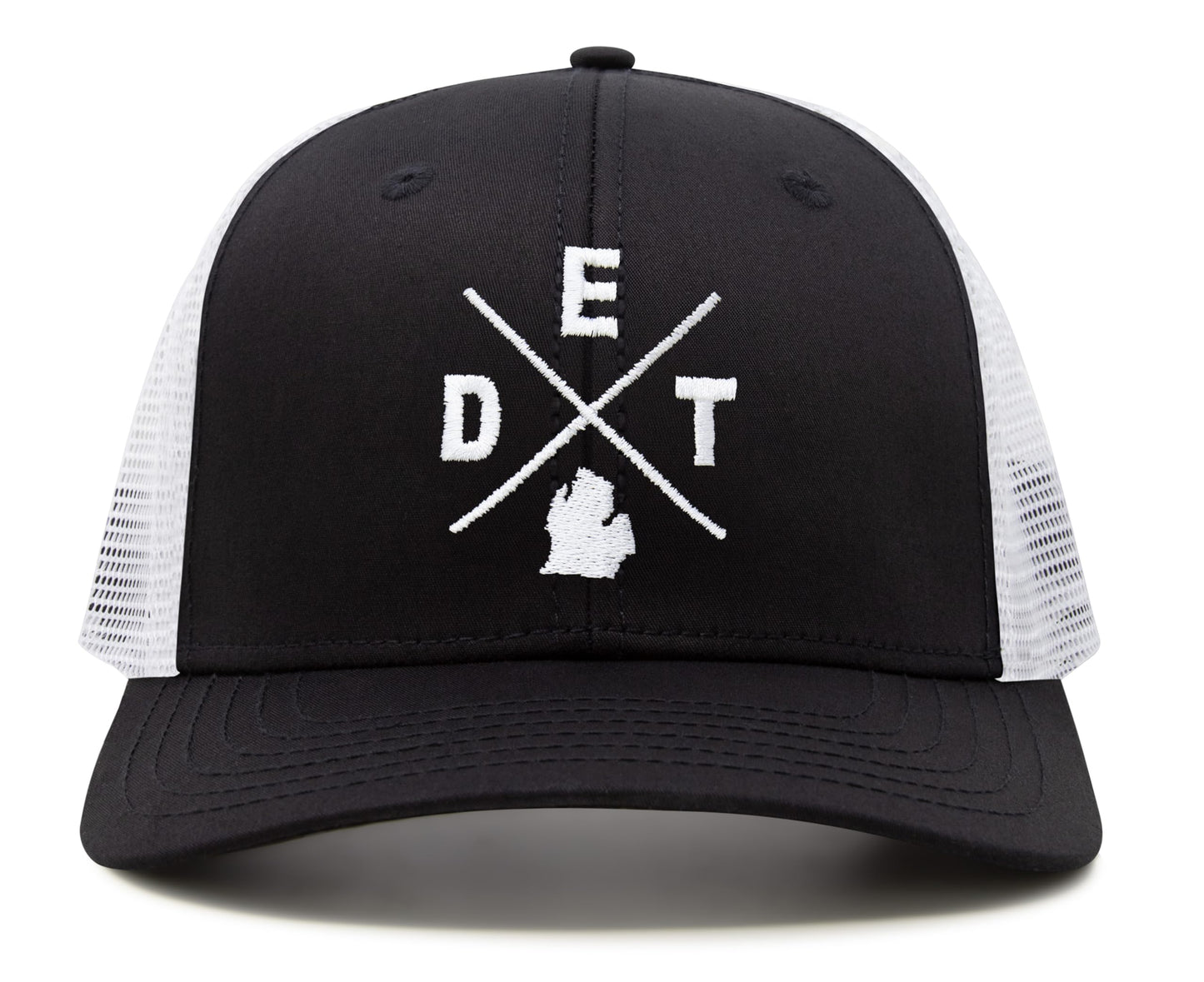 International Tie Premium Detroit DET Hat for Men and Women – Snapback Trucker Baseball Cap (Black/White)