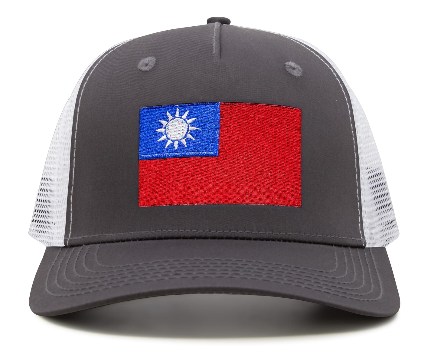 Premium Taiwan Flag Trucker Hat for Men and Women - Snapback Baseball Cap (Grey White) - International Tie