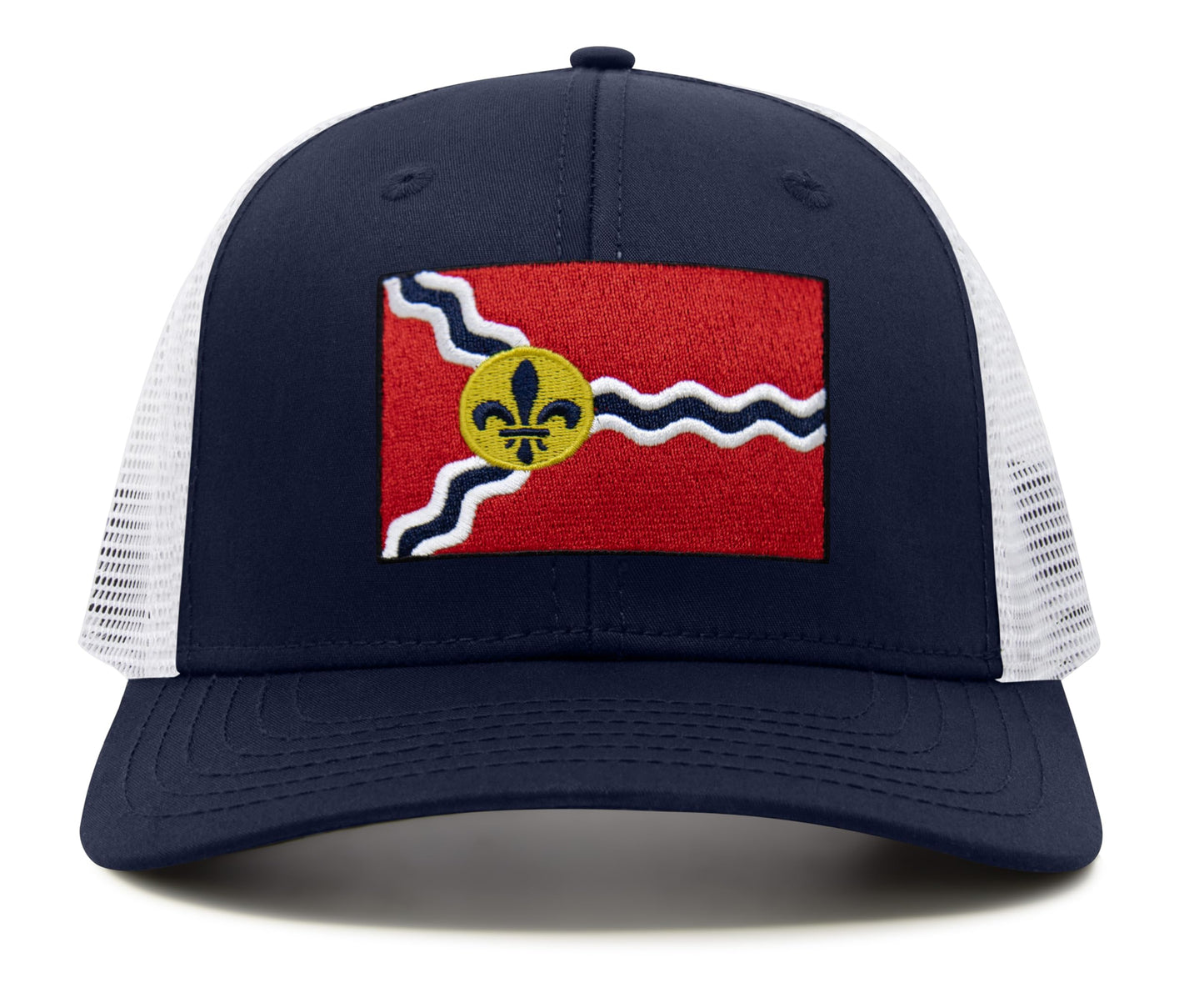 International Tie Premium St. Louis Flag Hat for Men and Women - Snapback Trucker Baseball Cap (Navy White)