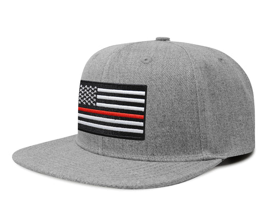 Thin Red Line Flag Trucker Hat for Men and Women – Snapback Baseball Cap by International Tie (Grey Flatbill)
