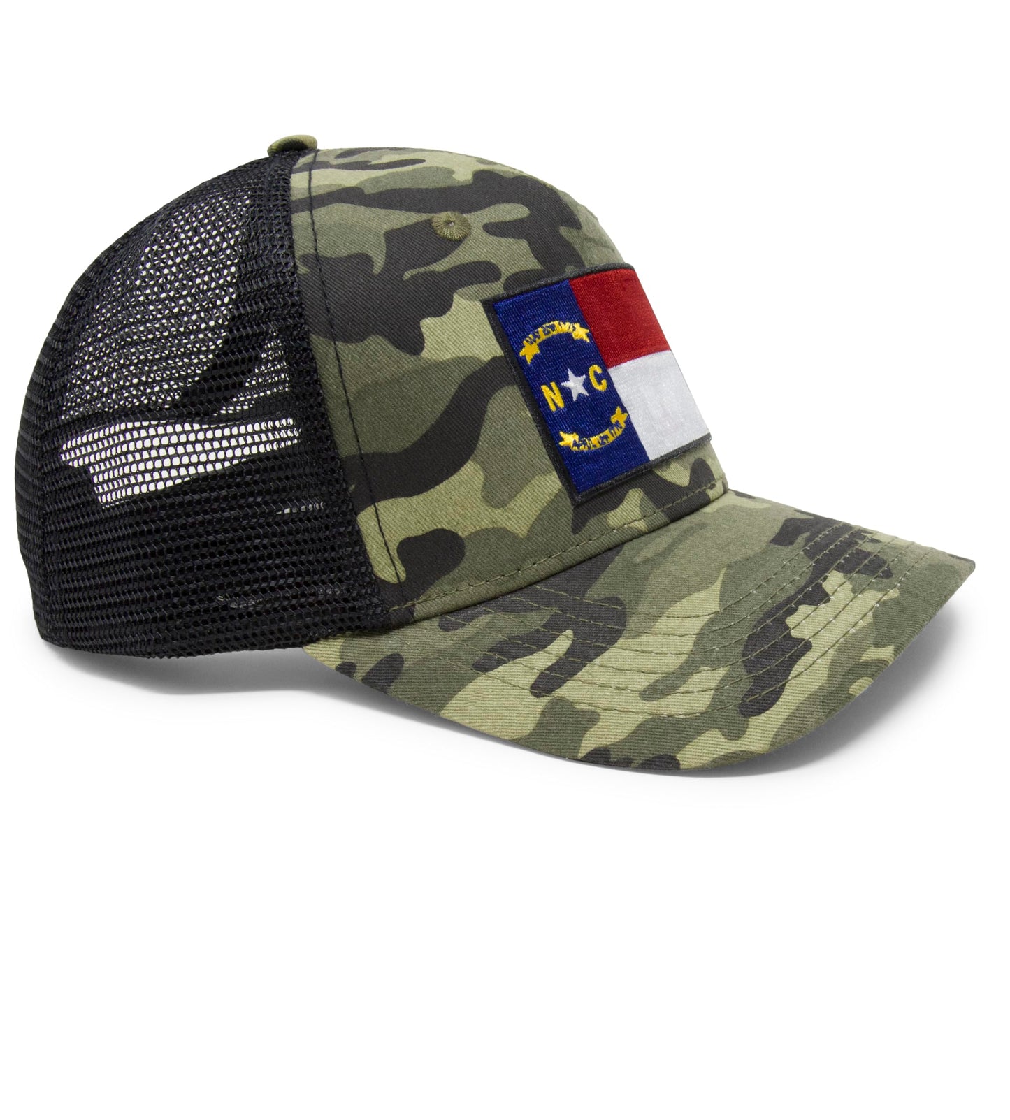 International Tie Premium Flag Themed North Carolina Hat for Men and Women – Adjustable One Size Snapback Cap - Embroidered Patch - Mesh Back (Camouflage)
