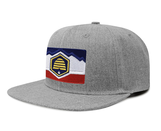 International Tie Utah Hat for Men and Women - Snapback Trucker Baseball Cap (Grey Flatbill)