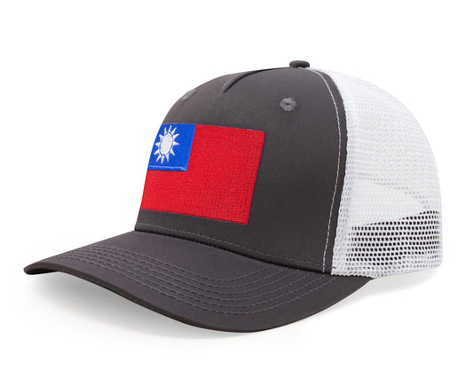 Premium Taiwan Flag Trucker Hat for Men and Women - Snapback Baseball Cap (Grey White) - International Tie