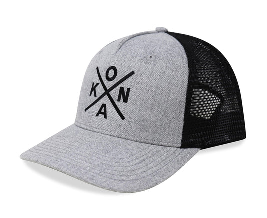 International Tie Kailua-Kona KONA Hat for Men and Women - Snapback Trucker Baseball Cap (Grey/Black)