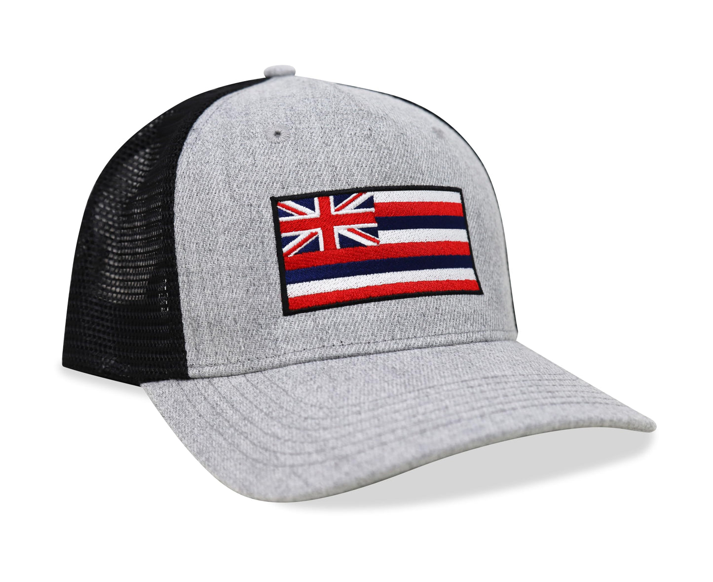 International Tie Hawaiian Flag Trucker Hat for Men & Women - Adjustable Snapback Baseball Cap with Embroidered Patch (Grey/Black)