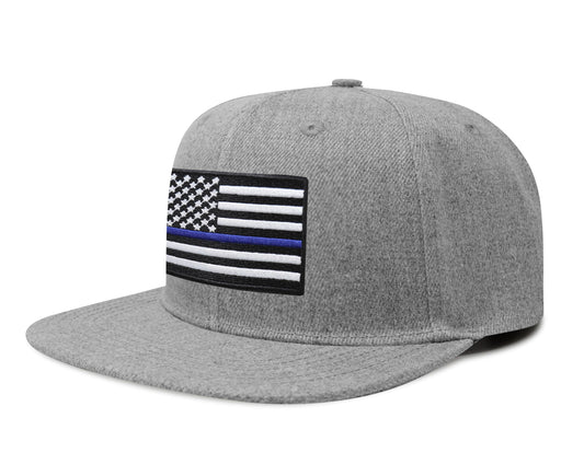 International Tie Thin Blue Line Hat for Men and Women - Snapback Trucker Baseball Cap (Grey Flatbill)